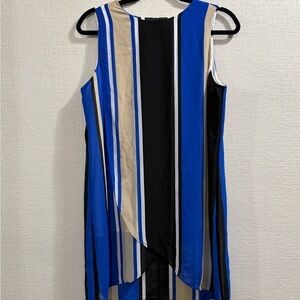Chico’s Striped Sleeveless sheath Dress in Blue,Tan and Black size 1 bold print
